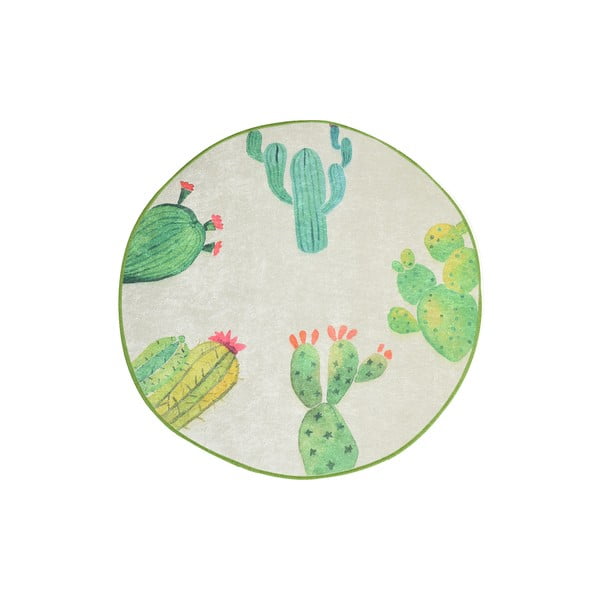 Balti zaļš vannasistabas paklājs Tropica Cactus I, ⌀ 100 cm