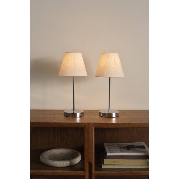 Bēša/spīdīgas sudraba krāsas tekstila galda lampa (augstums 39 cm) Lasse – Jotex-image-1