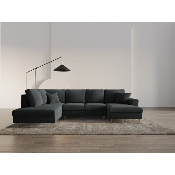 Tumši pelēks samta salokāms stūra dīvāns ar uzglabāšanas vietu (ar kreiso stūri/U veida) Kyoto – Cosmopolitan Design-image-2