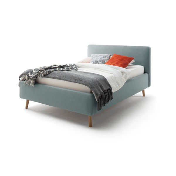 Zili pelēka divguļamā gulta ar režģi un veļas kasti Meise Möbel Mattis, 140 x 200 cm