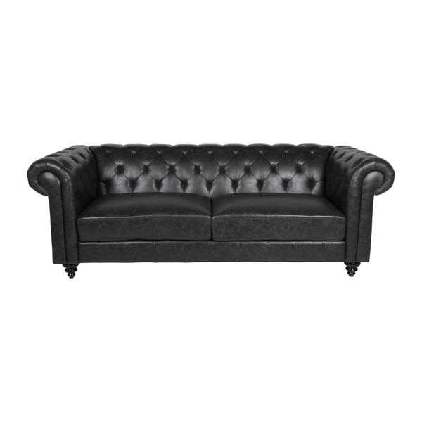 Actona Charlietown melns mākslīgās ādas dīvāns, 219 cm