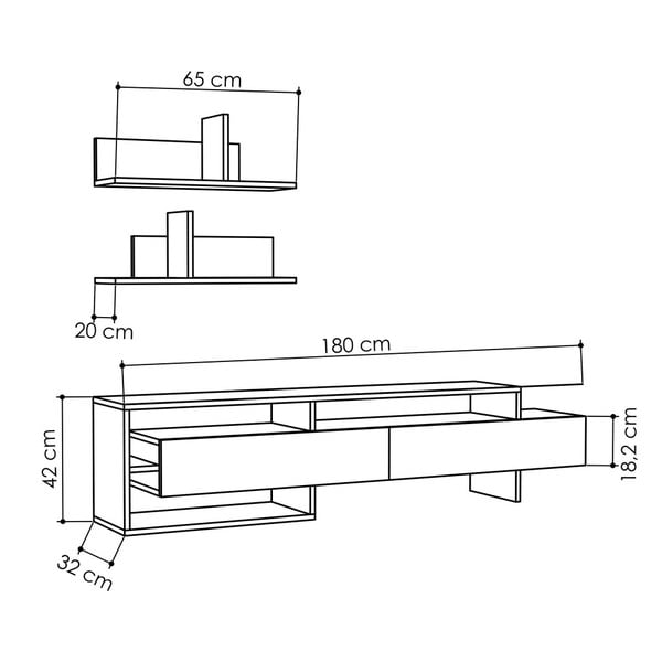 Antracīta pelēks TV plauktu komplekts 180x42 cm Gara – Homitis-image-2