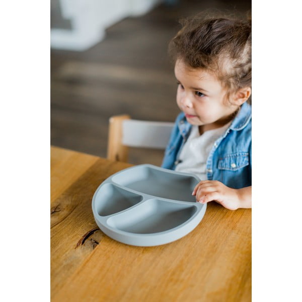 Pelēks silikona bērnu šķīvis 19x20,5 cm – Kindsgut-image-1