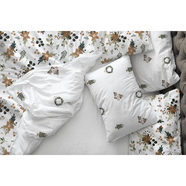 Balta vienguļamā gultas veļa no kokvilnas satīna 140x200 cm Festive Flowers – Butter Kings-image-1