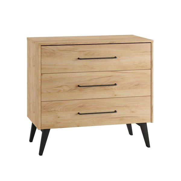 Dabīga toņa zema bērnu kumode ar dižskābarža koka imitāciju 100x92 cm Retro – Pinio-image-2