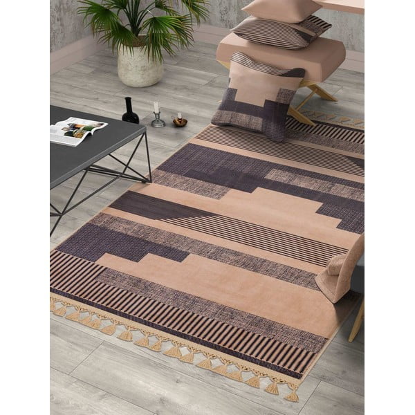 Brūns–bēšs mazgājams paklājs 300x100 cm – Vitaus-image-1