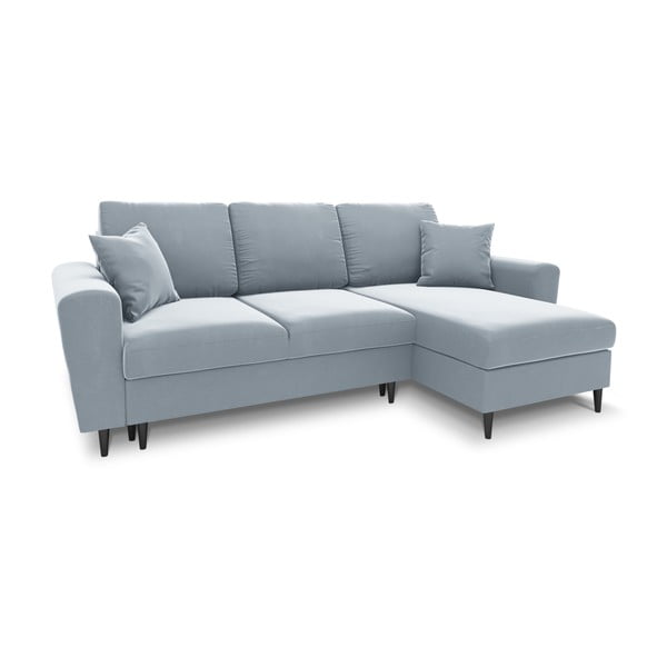 Gaiši zils samta salokāms stūra dīvāns ar uzglabāšanas vietu Kyoto – Cosmopolitan Design