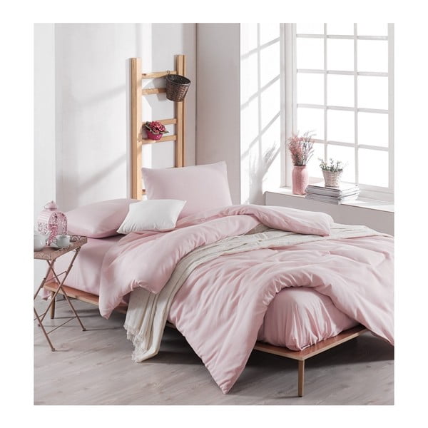 Gaiši rozā gultasveļa ar palagu divguļamai gultai Meruna, 200 x 220 cm