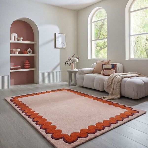 Oranžs/dabīga toņa ar rokām darināts vilnas paklājs 140x200 cm Wiggle Wool – Flair Rugs-image-1