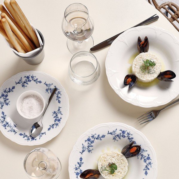 Balts/zils porcelāna šķīvis ø 21 cm Retro – BonBistro-image-2
