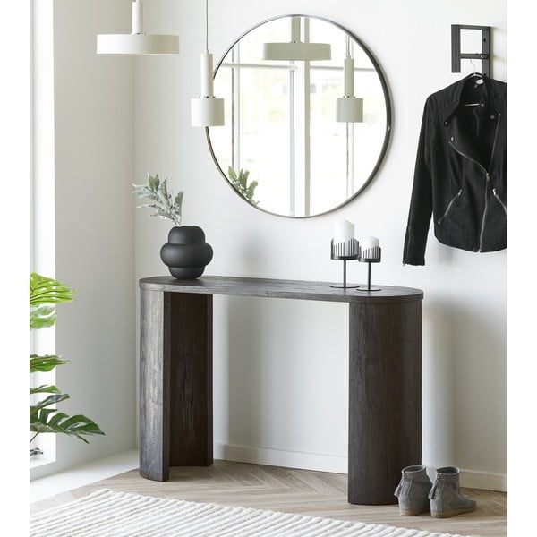 Tumši brūns konsoles galds ar ozolkoka imitāciju 38x114 cm Bibione – House Nordic-image-1