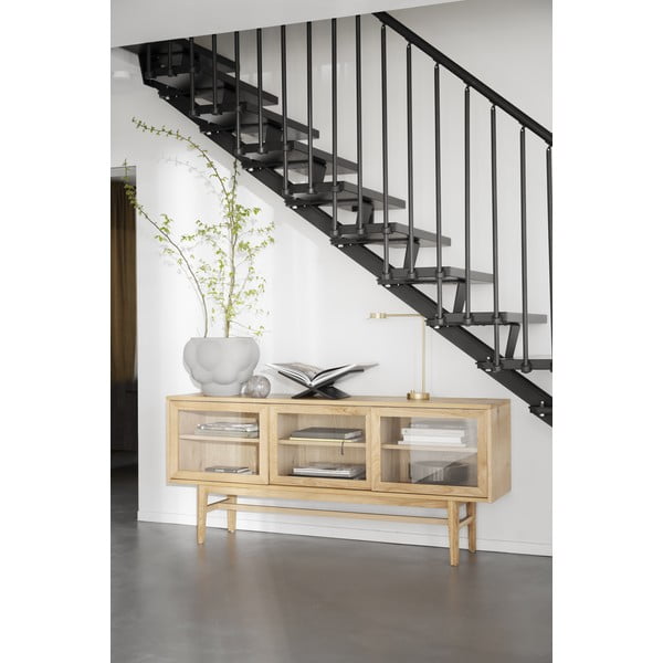 Dabīga toņa vitrīna ar ozolkoka imitāciju un bīdāmām durvīm 170x75 cm Hazelton – Rowico-image-4