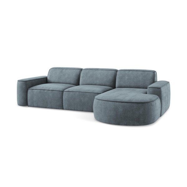 Dūmakaini zils stūra dīvāns no šenila auduma (ar labo stūri/ar zvilni) Omao – Makamii-image-4