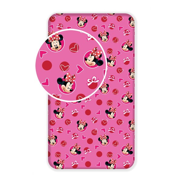 Rozā kokvilnas bērnu palags ar gumiju 90x200 cm Minnie "Hearts" – Jerry Fabrics