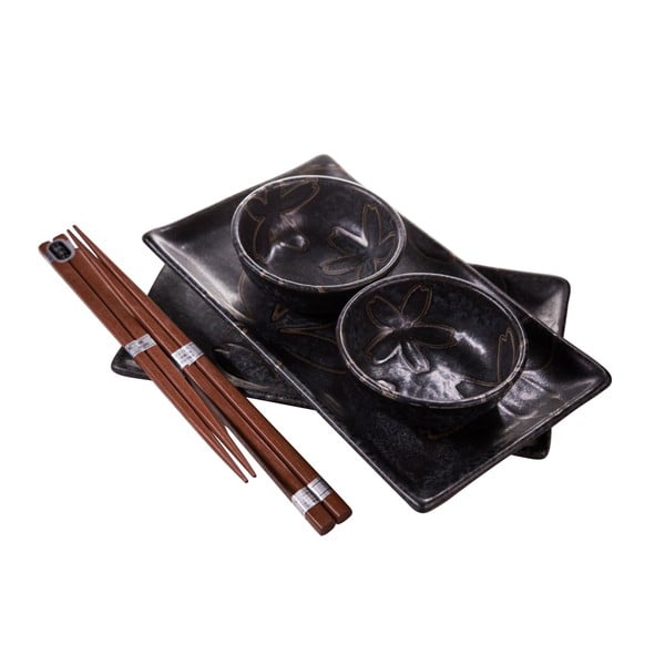 Melns suši servēšanas komplekts 2 personām MIJ Flower, 100 ml-image-1