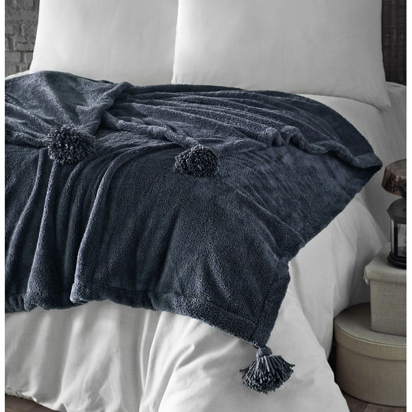 Antracīta pelēks mikroplīša gultas pārklājs vienguļamai gultai 160x200 cm Puffy – Mijolnir