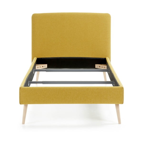 Dzeltena polsterēta gulta Kave Home Lydia, 90 x 190 cm-image-2