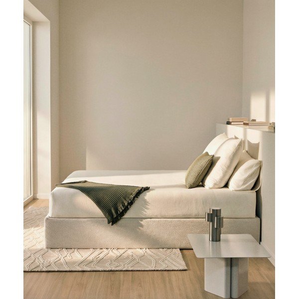 Krēmkrāsas polsterēta divvietīga gulta no šenila ar veļas kasti/bez galvgaļa ar redelēm 160x200 cm Nelzi – Kave Home-image-2