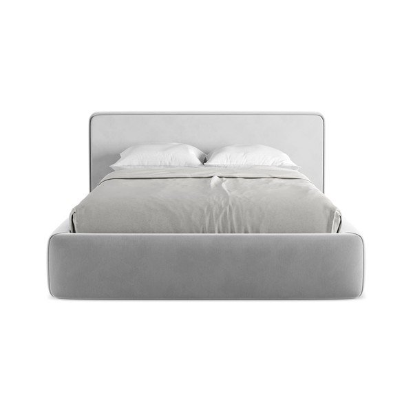 Pelēka polsterēta divvietīga gulta ar veļas kasti un redelēm 140x200 cm Kiana – Makamii-image-4