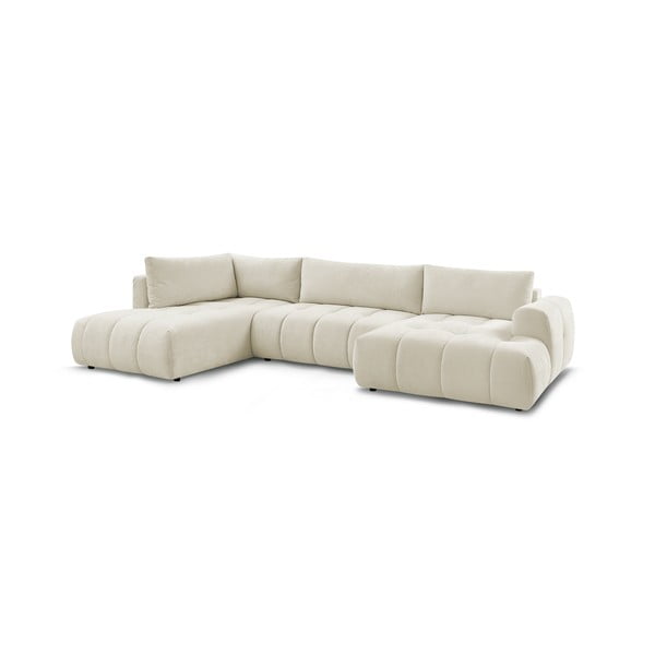 Bēšs salokāms/ar uzglabāšanas vietu stūra dīvāns (ar kreiso stūri/U veida) Fuji – Bobochic Paris-image-3