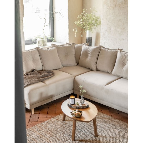 Bēšs velveta salokāms stūra dīvāns (ar kreiso stūri) Lazy Lukka – Miuform-image-4