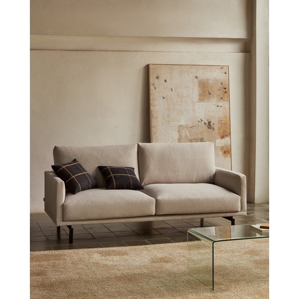 Bēšs dīvāns no šenila auduma 214 cm Galene – Kave Home-image-1