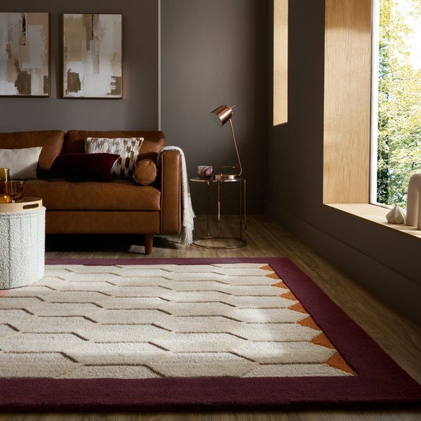 Bordo/dabīga toņa ar rokām darināts vilnas paklājs 200x290 cm Apex Border Wool – Flair Rugs-image-1