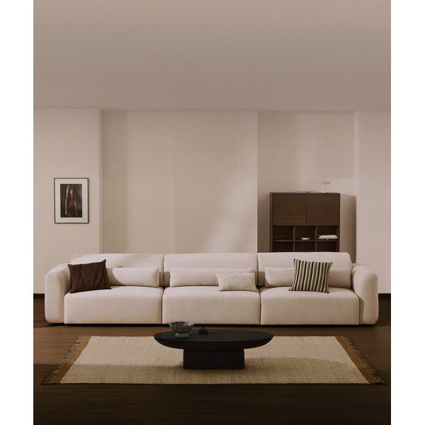 Bēšs regulējams dīvāns no šenila auduma ar zvilni 410 cm Lares – Kave Home-image-1