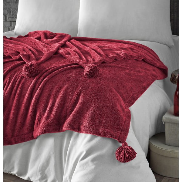 Sarkans mikroplīša gultas pārklājs divguļamai gultai 200x220 cm Puffy – Mijolnir