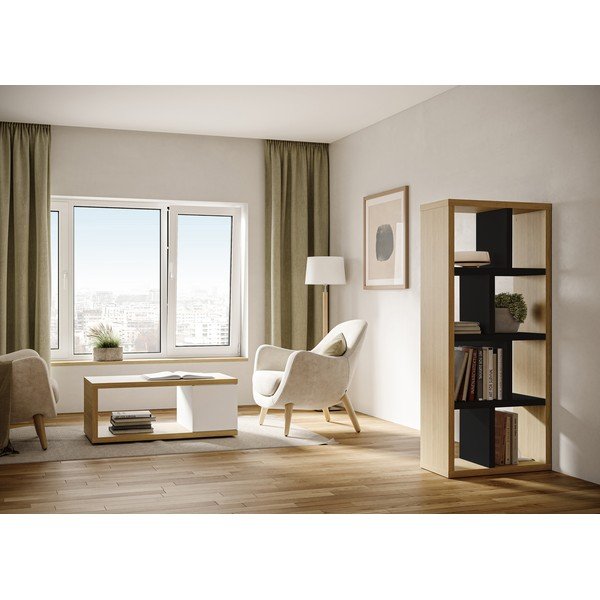 Melns/dabīga toņa grāmatplaukts ar ozolkoka imitāciju 70x159 cm Berlin – TemaHome-image-1
