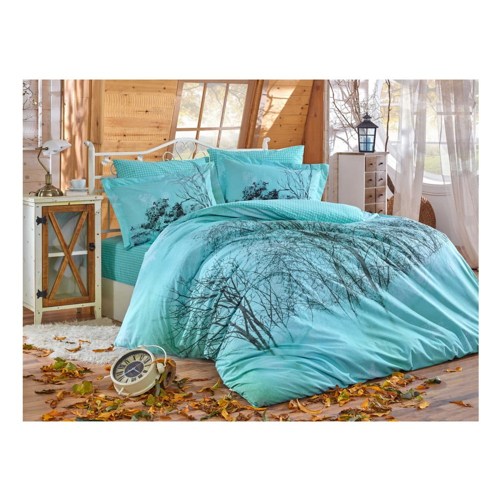 Kokvilnas poplīna gultasveļa ar palagu divguļamai gultai Elvira, 200 x 220 cm