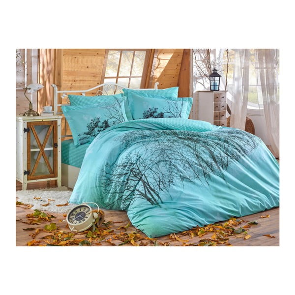 Kokvilnas poplīna gultasveļa ar palagu divguļamai gultai Elvira, 200 x 220 cm