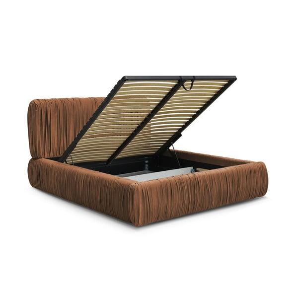 Oranža polsterēta divvietīga gulta ar veļas kasti un redelēm 180x200 cm Blair – Bobochic Paris-image-3