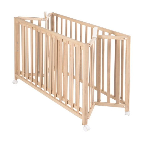 Dabīga toņa bērnu gultiņa ar riteņiem 60x120 cm Fold up – Roba-image-2