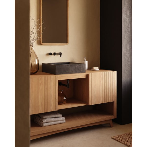 Dabīga toņa tīkkoka masīvkoka zems skapītis zem izlietnes 140x80 cm Kuveni – Kave Home-image-1