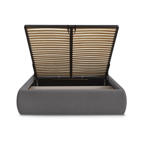 Tumši pelēka polsterēta divvietīga gulta ar veļas kasti/bez galvgaļa un ar redelēm 160x200 cm Inera – Bobochic Paris-image-4