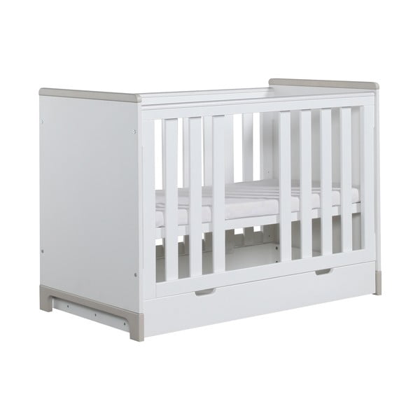 Balta un pelēka bērnu gultiņa Pinio Mini, 120 x 60 cm