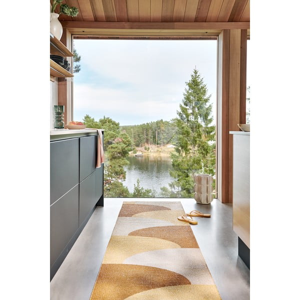 Okera dzeltens iekštelpu un āra celiņa paklājs 70x180 cm Hill Ochre Pale Yellow – Pappelina-image-1