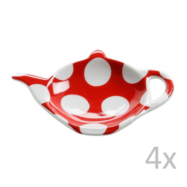 4 sarkanu Maxwell & Williams Polka Dot sarkanu tējas maisiņu trauku komplekts