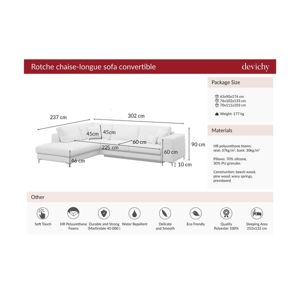Tumši pelēks izvelkamais stūra dīvāns Devichy Rothe, kreisais stūris-image-3