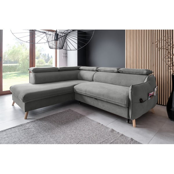 Gaiši pelēks samta salokāms stūra dīvāns (ar kreiso stūri) Sweet Harmony – Miuform-image-3