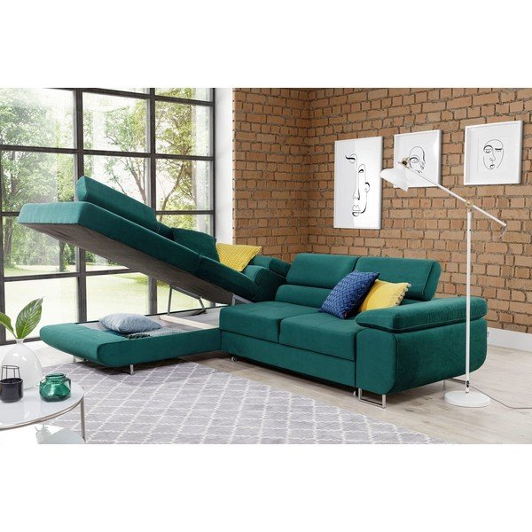 Zaļš samta salokāms/ar uzglabāšanas vietu stūra dīvāns (ar kreiso stūri/L veida) Anton – ELTAP-image-3