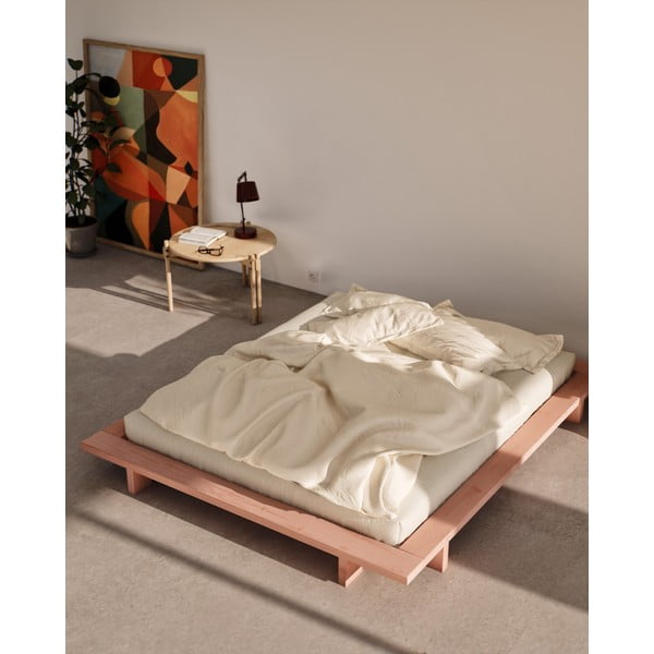 Gaiši rozā priedes masīvkoka divvietīga gulta ar režģi 160x200 cm Japan – Karup Design-image-1