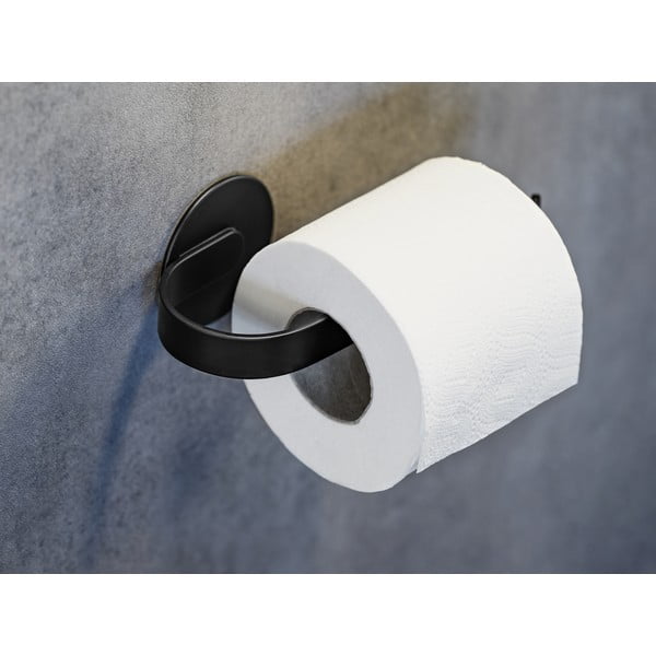 Matēti melns metāla pašlīmējošs tualetes papīra turētājs Bivio – Wenko-image-1