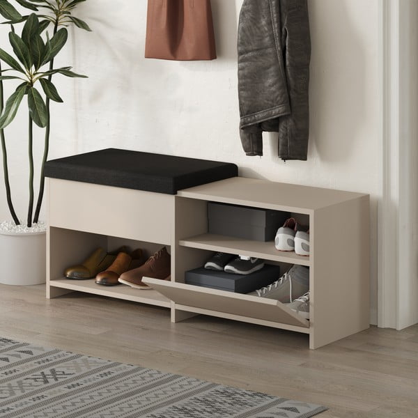 Krēmkrāsas apavu plaukts ar soliņu Romi – Marckeric-image-2