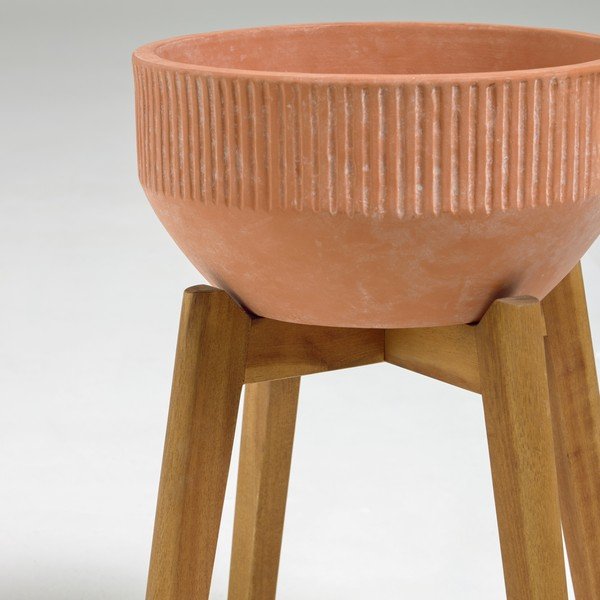 Terakotas pods uz koka statīva Kave Home Suba, augstums 40 cm-image-1