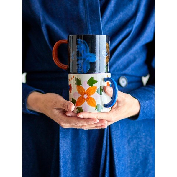 Melnas/bēšas keramikas krūzes (2 gab.) 300 ml Maricala – Bloomingville-image-4