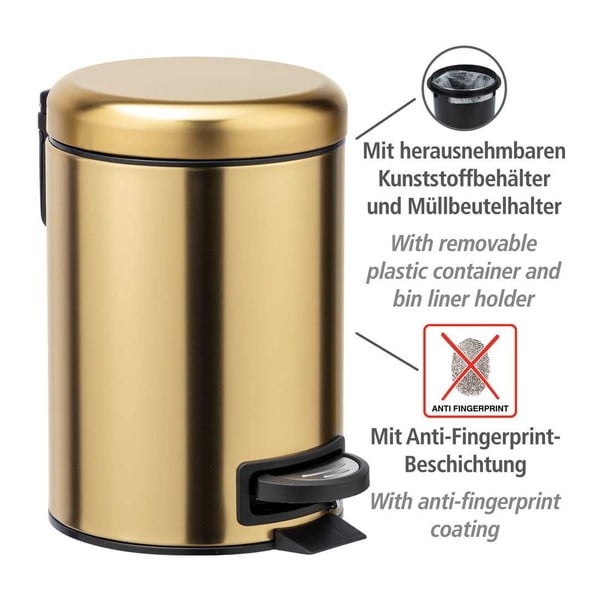 Zelta krāsas nerūsējošā tērauda atkritumu tvertne ar pedāli 3 l Leman – Wenko-image-4