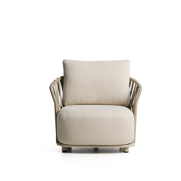 Krēmkrāsas/pelēkbrūns polsterēts dārza atpūtas krēsls Osani – Kave Home-image-3