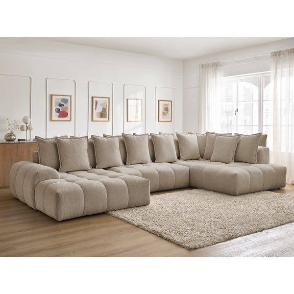 Pelēkbrūns salokāms/ar uzglabāšanas vietu stūra dīvāns no šenila auduma (ar labo stūri/U veida) Everest – Bobochic Paris-image-1